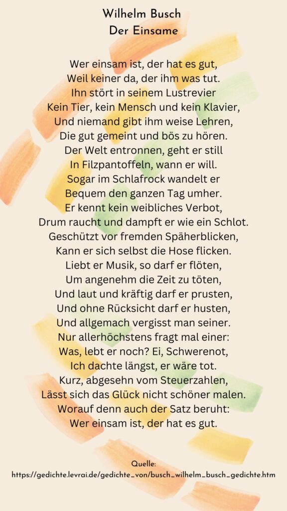 Gedicht Wilhelm Busch der Einsame